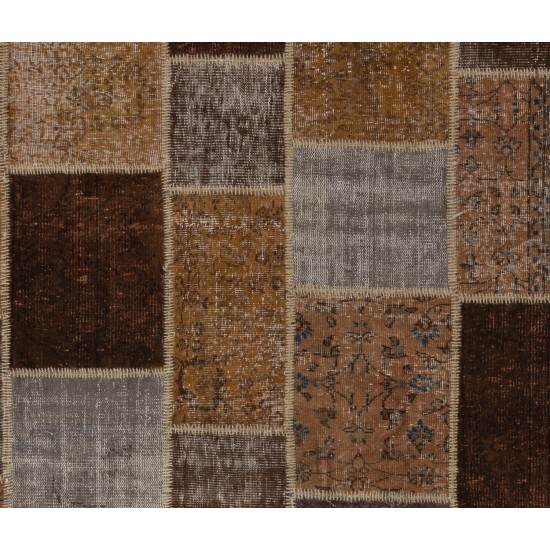 Contemporary Handmade Central Anatolian Patchwork Rug in Brown Colors, Traditional Wool Carpet Contemporary Handmade Central Anatolian Patchwork Rug in Brown Colors, Traditional Wool Carpet