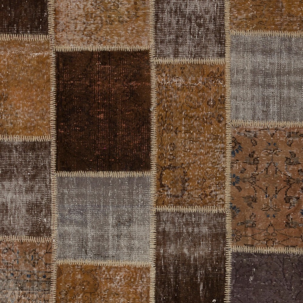 Hand-Knotted Brown Patchwork Rug | Modern Turkish Overdyed Carpet for Living Room, Nursery and Entryway Hand-Knotted Brown Patchwork Rug | Modern Turkish Overdyed Carpet for Living Room, Nursery and Entryway