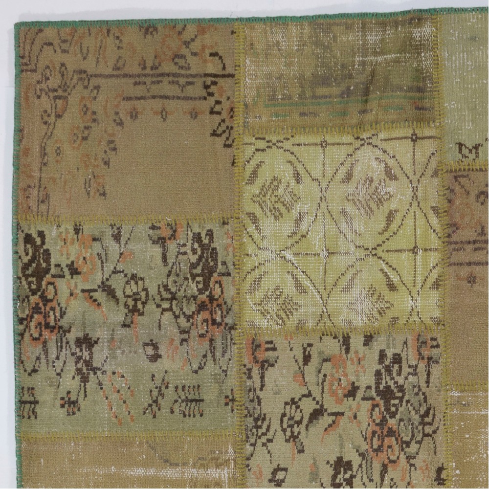 Handmade Green Patchwork Rug | Modern Turkish Wool Carpet for Living Room and Bedroom Handmade Green Patchwork Rug | Modern Turkish Wool Carpet for Living Room and Bedroom