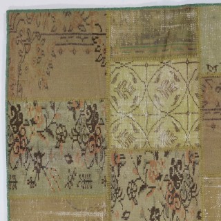 Handmade Green Patchwork Rug | Modern Turkish Wool Carpet for Living Room and Bedroom Handmade Green Patchwork Rug | Modern Turkish Wool Carpet for Living Room and Bedroom