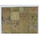 Turkish Hand Knotted Patchwork Rug in Army Green, Light Green and Moss Green Colors. Contemporary Re-Dyed Patterned Wool Carpet