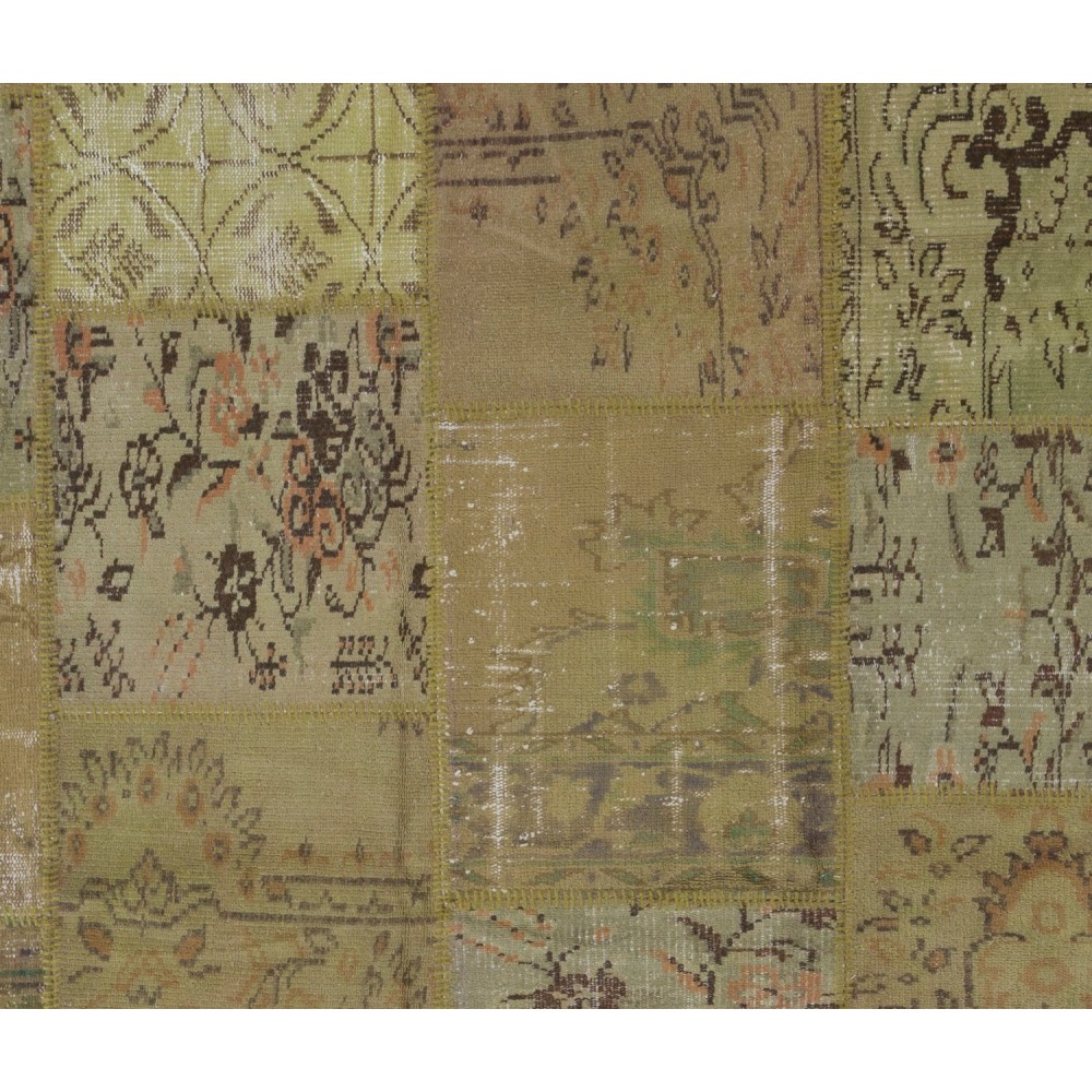 Modern Handmade Turkish Patchwork Rug in Army Green, Light Green and Moss Green Colors