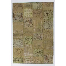 Modern Handmade Turkish Patchwork Rug in Army Green, Light Green and Moss Green Colors