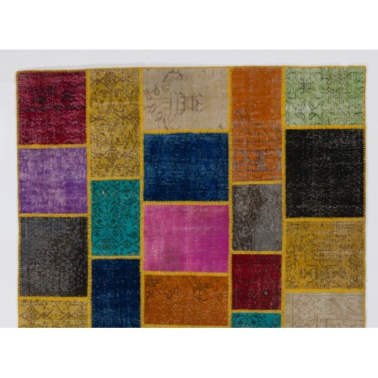 Colorful Handmade Turkish Patchwork Rug for Dining Room, Kitchen, Living Room and Bedroom, Customizable Colorful Handmade Turkish Patchwork Rug for Dining Room, Kitchen, Living Room and Bedroom, Customizable