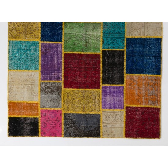 Colorful Handmade Turkish Patchwork Rug for Dining Room, Kitchen, Living Room and Bedroom, Customizable