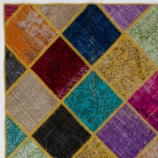 Vibrant Colorful Turkish Overdyed Patchwork Rug | Hand-Knotted Wool Area Rug for Modern Living Room Vibrant Colorful Turkish Overdyed Patchwork Rug | Hand-Knotted Wool Area Rug for Modern Living Room