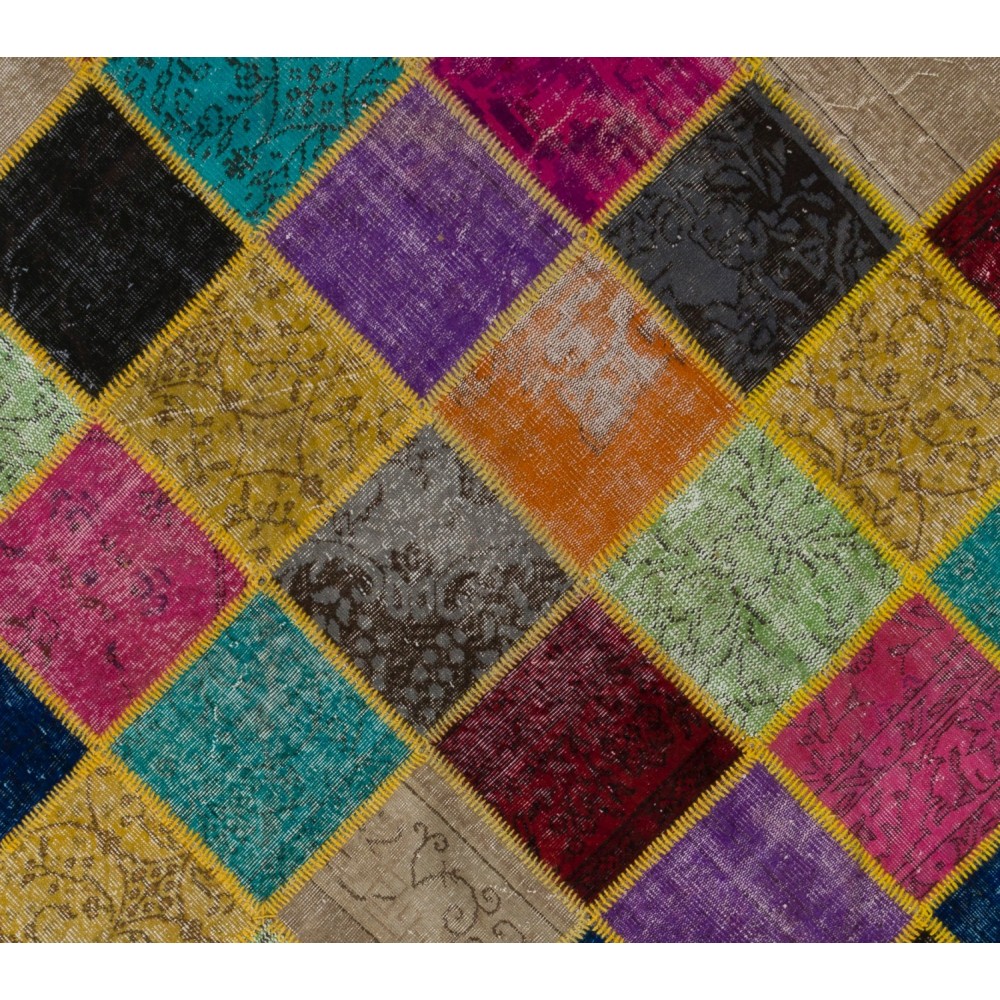 Vibrant and Colorful Patchwork Rug. Modern Handmade Bohemian Eclectic Style Carpet
