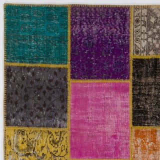 Vibrant Colorful Turkish Overdyed Patchwork Rug | Hand-Knotted Wool Area Rug for Modern Living Room Vibrant Colorful Turkish Overdyed Patchwork Rug | Hand-Knotted Wool Area Rug for Modern Living Room