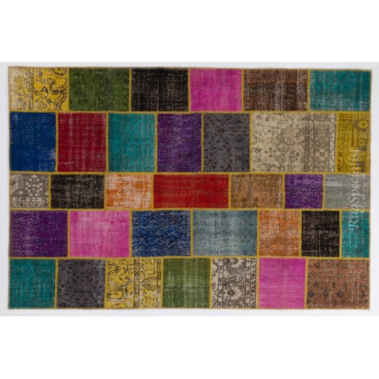 Vivid Colorful Handmade Modern Turkish Patchwork Rug. Bright Colors Home Decor Carpet. Bohemian Style Floor Covering