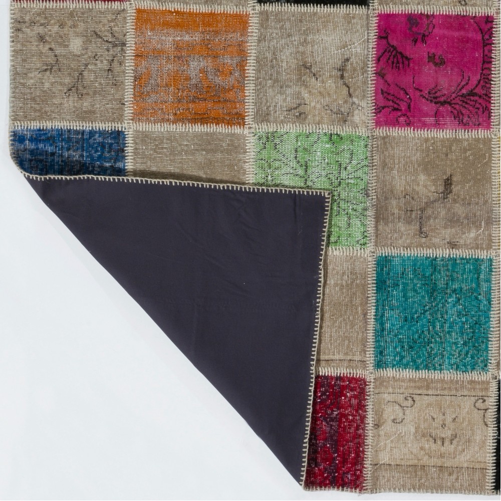 Colorful Turkish Overdyed Patchwork Rug | Hand-Knotted Wool Area Rug for Modern Living Room Colorful Turkish Overdyed Patchwork Rug | Hand-Knotted Wool Area Rug for Modern Living Room