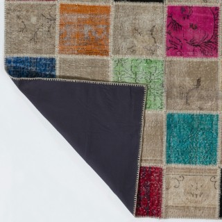 Colorful Turkish Overdyed Patchwork Rug | Hand-Knotted Wool Area Rug for Modern Living Room Colorful Turkish Overdyed Patchwork Rug | Hand-Knotted Wool Area Rug for Modern Living Room