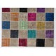 Multicolor Handmade Patchwork Rug from Turkey, Modern Home and Office Decor Carpet, Woolen Floor Covering