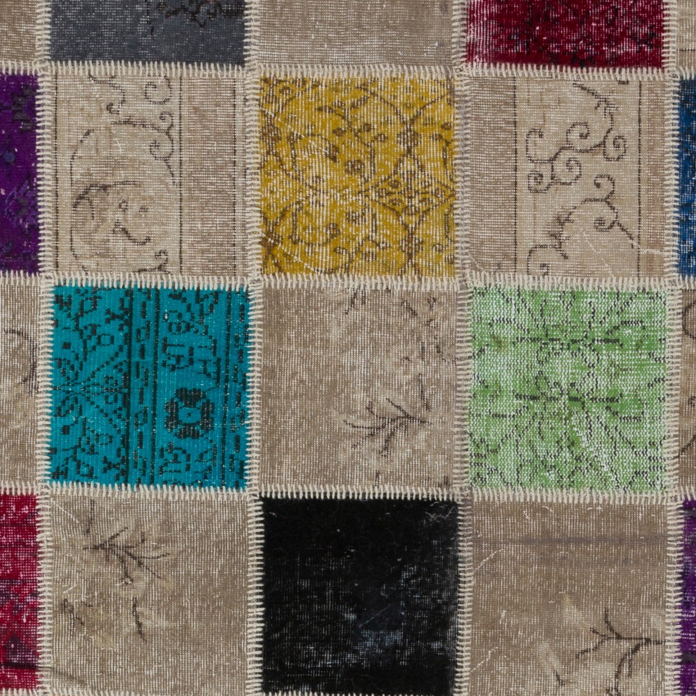Colorful Turkish Overdyed Patchwork Rug | Hand-Knotted Wool Area Rug for Modern Living Room Colorful Turkish Overdyed Patchwork Rug | Hand-Knotted Wool Area Rug for Modern Living Room