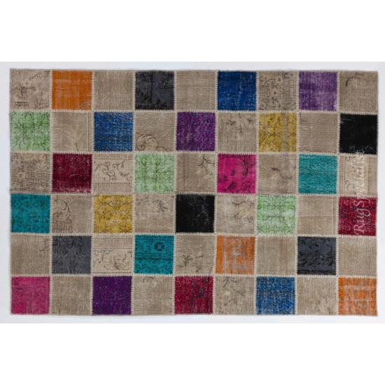 Multicolor Handmade Patchwork Rug from Turkey, Modern Home and Office Decor Carpet, Woolen Floor Covering