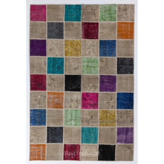 Multicolor Handmade Patchwork Rug from Turkey, Modern Home and Office Decor Carpet, Woolen Floor Covering