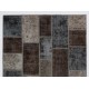 Turkish Hand-Knotted Patchwork Rug in Gray, Brown and Black Colors, Traditional Wool Carpet