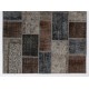 Turkish Hand-Knotted Patchwork Rug in Gray, Brown and Black Colors, Traditional Wool Carpet