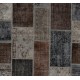 Turkish Hand-Knotted Patchwork Rug in Gray, Brown and Black Colors, Traditional Wool Carpet