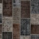 Contemporary Gray, Black and Brown Patchwork Rug | Hand-Knotted Turkish Vintage Overdyed Wool Carpet