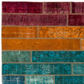 Colorful Turkish Overdyed Patchwork Rug | Hand-Knotted Wool Area Rug for Modern Living Room Colorful Turkish Overdyed Patchwork Rug | Hand-Knotted Wool Area Rug for Modern Living Room