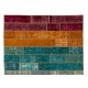 Bright Handmade Turkish Patchwork Rug for Modern Interiors, Custom Multicolored Vintage Carpet