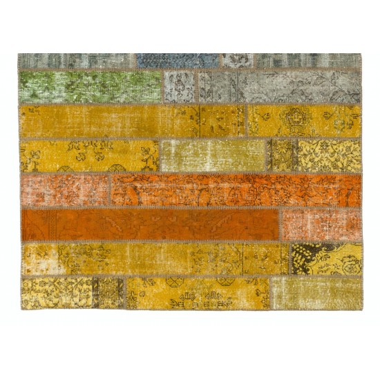 Bright Handmade Turkish Patchwork Rug for Modern Interiors, Custom Multicolored Vintage Carpet