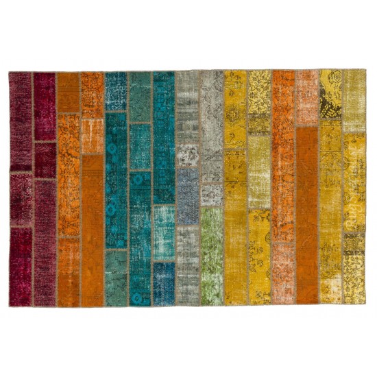 Bright Handmade Turkish Patchwork Rug for Modern Interiors, Custom Multicolored Vintage Carpet