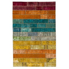 Bright Handmade Turkish Patchwork Rug for Modern Interiors, Custom Multicolored Vintage Carpet
