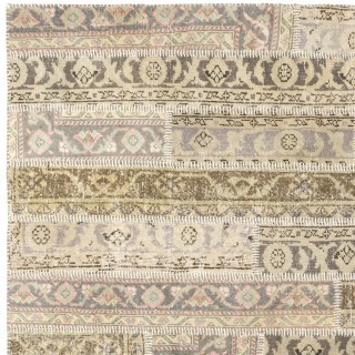 Vintage Beige Patchwork Rug | Hand-Knotted Turkish Sun Faded Wool Carpet Vintage Beige Patchwork Rug | Hand-Knotted Turkish Sun Faded Wool Carpet