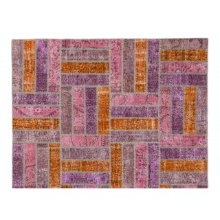 Handmade Patchwork Rug in Pink, Orange and Purple Colors, Decorative Handmade Wool Carpet Handmade Patchwork Rug in Pink, Orange and Purple Colors, Decorative Handmade Wool Carpet