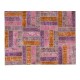 Handmade Patchwork Rug in Pink, Orange and Purple Colors, Decorative Handmade Wool Carpet