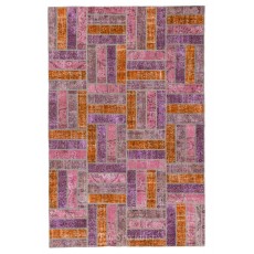 Handmade Patchwork Rug in Pink, Orange and Purple Colors, Decorative Handmade Wool Carpet