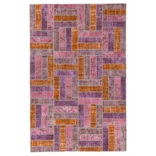 Handmade Patchwork Rug in Pink, Orange and Purple Colors, Decorative Handmade Wool Carpet