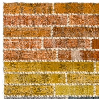 Colorful Rainbow Brick Pattern Patchwork Rug | Contemporary Hand-Knotted Turkish Overdyed Wool Carpet Colorful Rainbow Brick Pattern Patchwork Rug | Contemporary Hand-Knotted Turkish Overdyed Wool Carpet