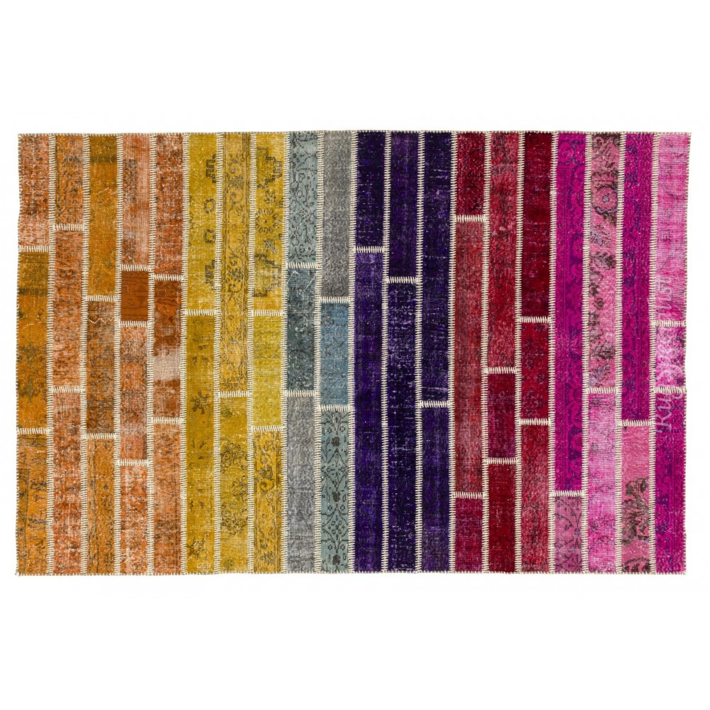 Colorful Handmade Patchwork Rug, Rainbow Turkish Carpet, Modern Home Decor Area Rug