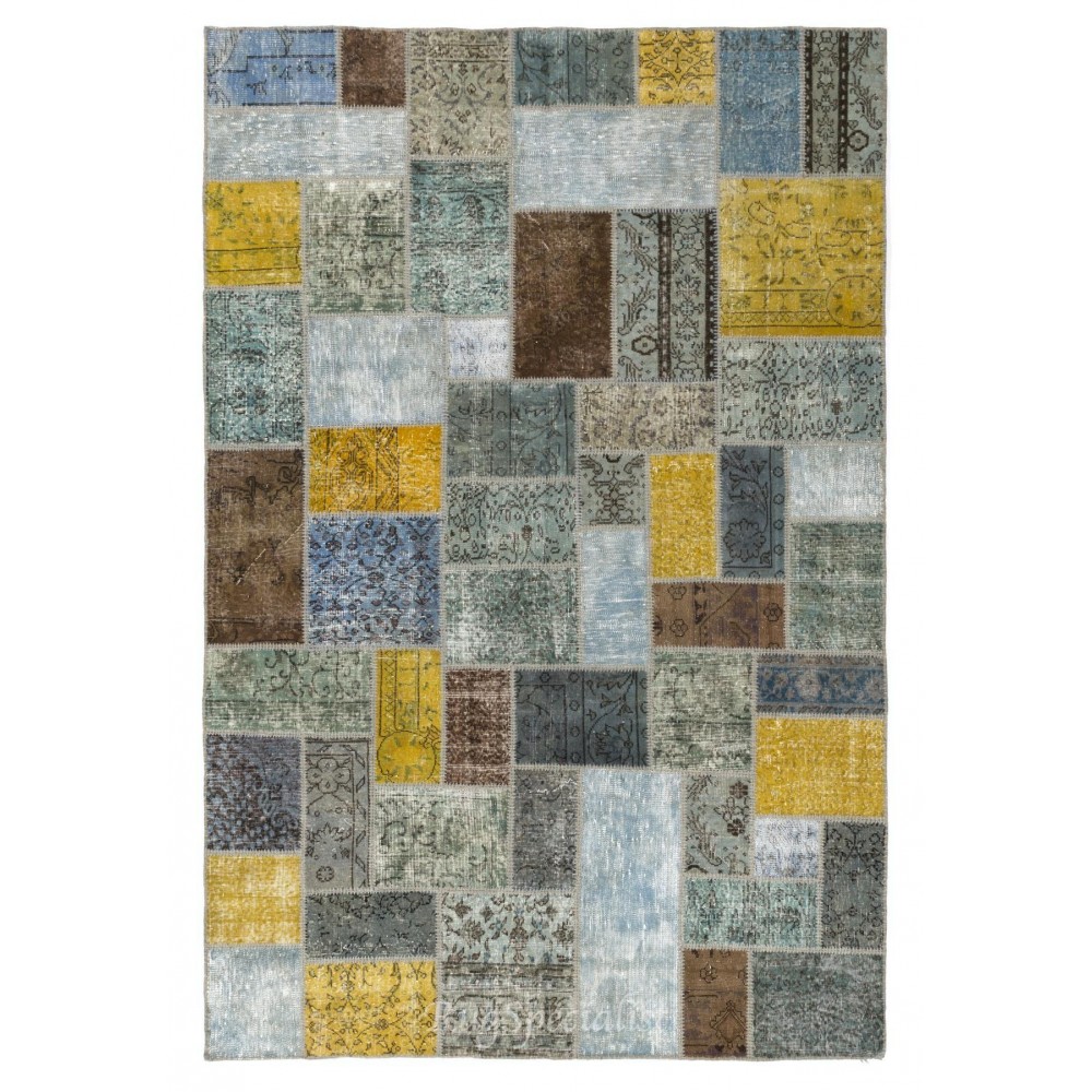 Colorful Handmade Turkish Patchwork Rug for Contemporary Interiors. Bohemian Style Wool Carpet. Exclusive Rug. Customizable