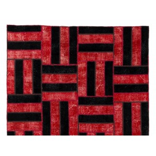 Handmade Area Rug in Red & Black, New Turkish Wool Patchwork Carpet Handmade Area Rug in Red & Black, New Turkish Wool Patchwork Carpet