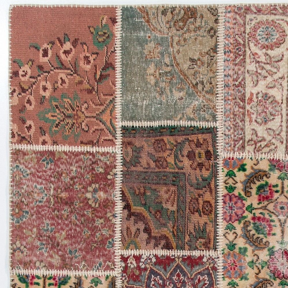 Traditional Hand-Knotted Wool Patchwork Rug | Vintage Turkish Carpet Traditional Hand-Knotted Wool Patchwork Rug | Vintage Turkish Carpet