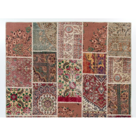 Handmade Patchwork Rug For Modern Interiors, Decorative Mid-century Wool Carpet. Woolen Floor Covering