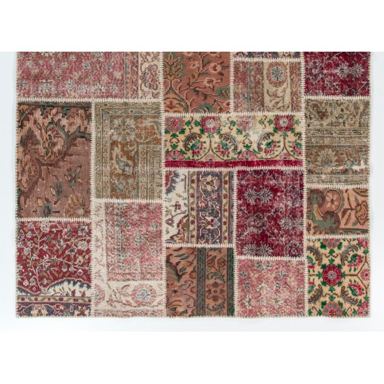 Handmade Patchwork Rug For Modern Interiors, Decorative Mid-century Wool Carpet. Woolen Floor Covering