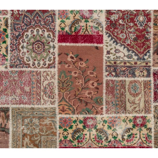 Handmade Patchwork Rug For Modern Interiors, Decorative Mid-century Wool Carpet. Woolen Floor Covering