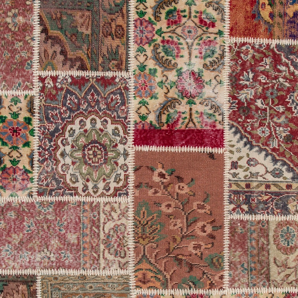 Traditional Hand-Knotted Wool Patchwork Rug | Vintage Turkish Carpet Traditional Hand-Knotted Wool Patchwork Rug | Vintage Turkish Carpet