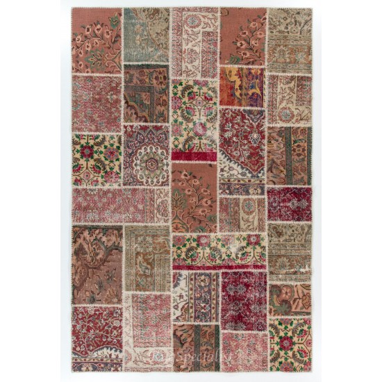 Handmade Patchwork Rug For Modern Interiors, Decorative Mid-century Wool Carpet. Woolen Floor Covering