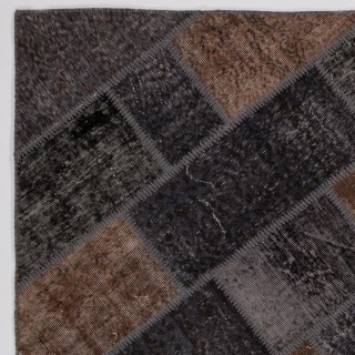 Modern Brown and Black Patchwork Rug | Hand-Knotted Turkish Wool Carpet for Living Room, Bedroom, Dining Room and Home Office