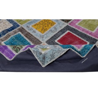 Hand-Made Colorful Patchwork Rug for Kitchen, Dining Room, Office & Living Room Decor, Geometric Vintage Central Anatolian Wool Carpet Hand-Made Colorful Patchwork Rug for Kitchen, Dining Room, Office & Living Room Decor, Geometric Vintage Central Anatolian Wool Carpet