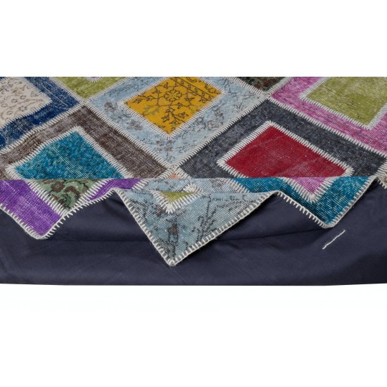 Hand-Made Colorful Patchwork Rug for Kitchen, Dining Room, Office & Living Room Decor, Geometric Vintage Central Anatolian Wool Carpet Hand-Made Colorful Patchwork Rug for Kitchen, Dining Room, Office & Living Room Decor, Geometric Vintage Central Anatolian Wool Carpet