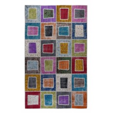 Hand-Made Colorful Patchwork Rug for Kitchen, Dining Room, Office & Living Room Decor, Geometric Vintage Central Anatolian Wool Carpet