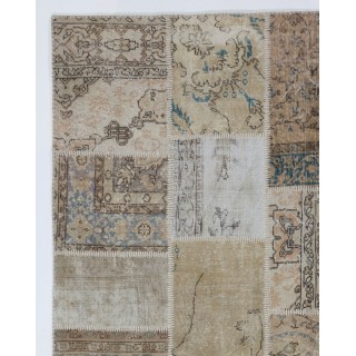 Vintage Beige and Cream Patchwork Rug | Traditional Turkish Oushak Carpet for Country Homes, Rustic Interiors Vintage Beige and Cream Patchwork Rug | Traditional Turkish Oushak Carpet for Country Homes, Rustic Interiors