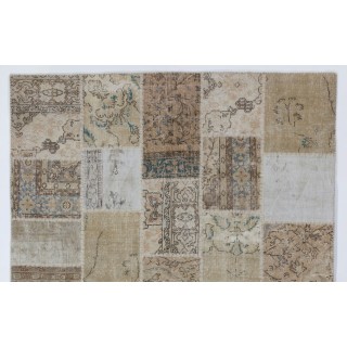 Handmade Patchwork Rug in Muted Colors, Traditional Turkish Oushak Wool Carpet for Country Homes, Rustic and Modern Interiors Handmade Patchwork Rug in Muted Colors, Traditional Turkish Oushak Wool Carpet for Country Homes, Rustic and Modern Interiors