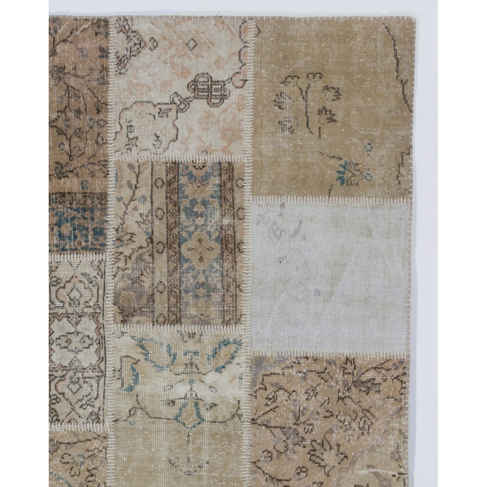 Vintage Beige and Cream Patchwork Rug | Traditional Turkish Oushak Carpet for Country Homes, Rustic Interiors Vintage Beige and Cream Patchwork Rug | Traditional Turkish Oushak Carpet for Country Homes, Rustic Interiors